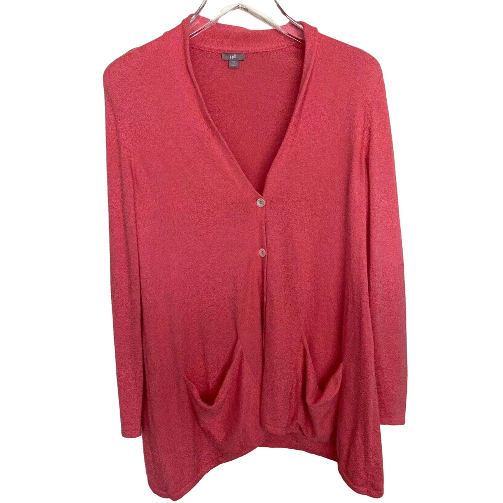 🌵 J. Jill Women's Pink Cotton Blend Slouchy Pockets Cardigan Sweater - Size XS